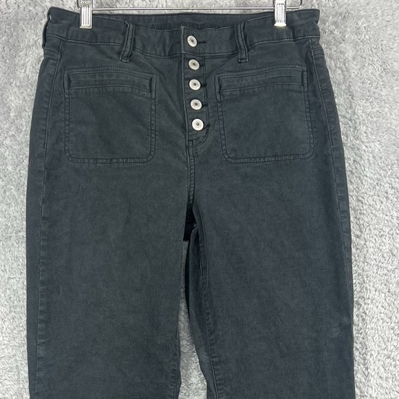 American Eagle Pants Womens 10 Gray Corduroy Flare Super High Rise Button Fly - Picture 2 of 13
